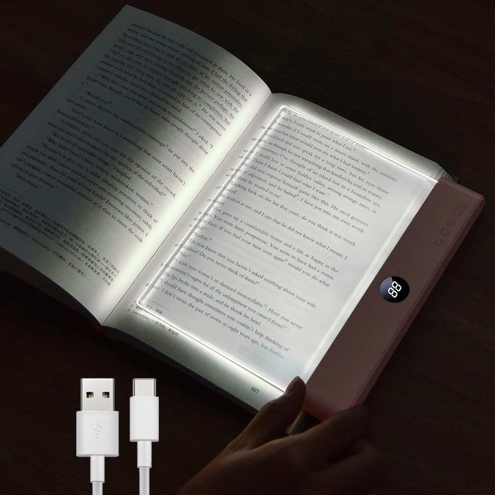 VEEKI Book Light pink panel on bed for cozy reading