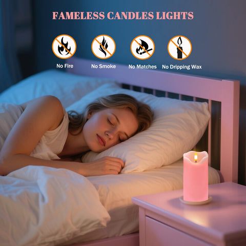 VEEKI pink flameless candle with remote control for easy adjustment.