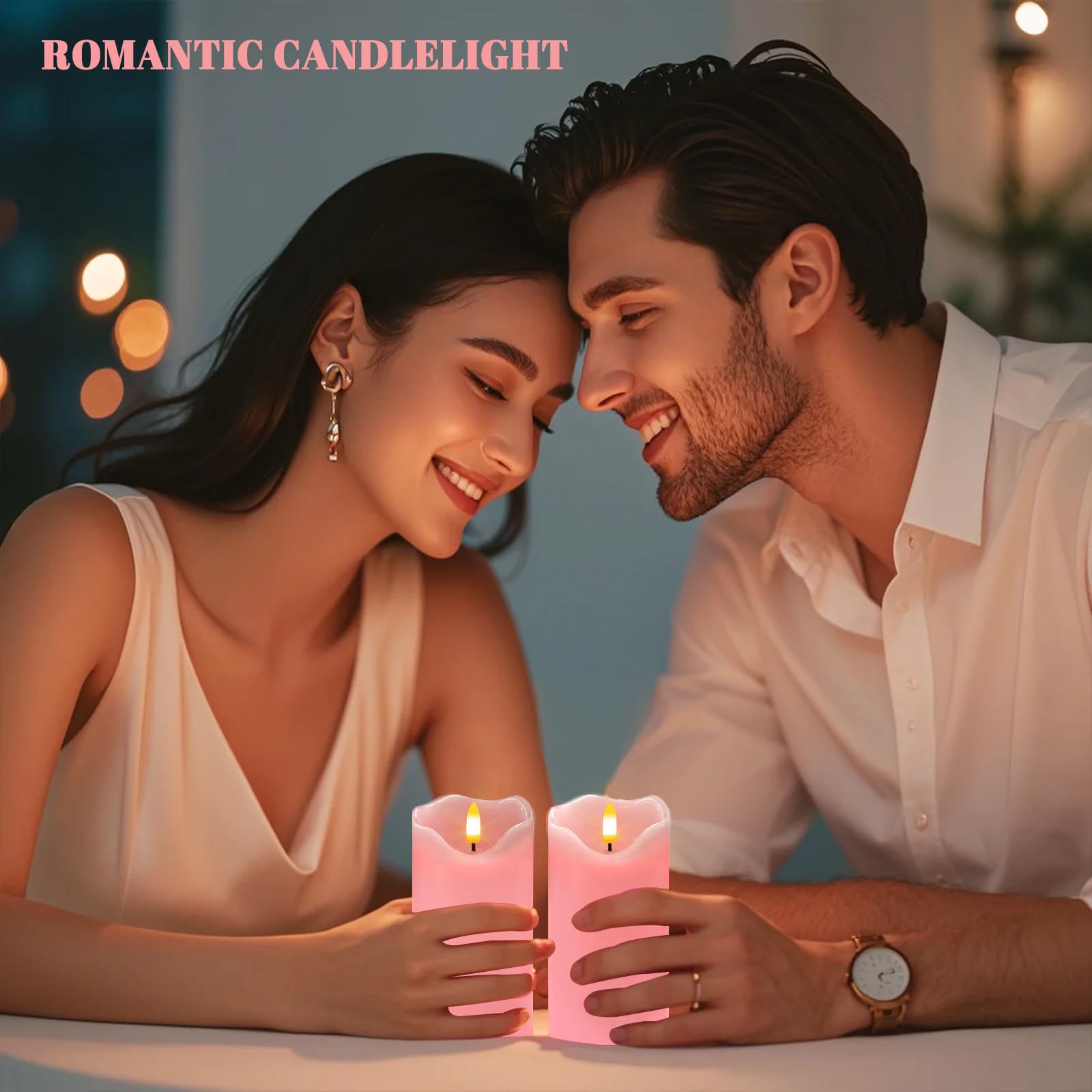 VEEKI pink flameless candle offers 2/4/6/8 hour timer options.