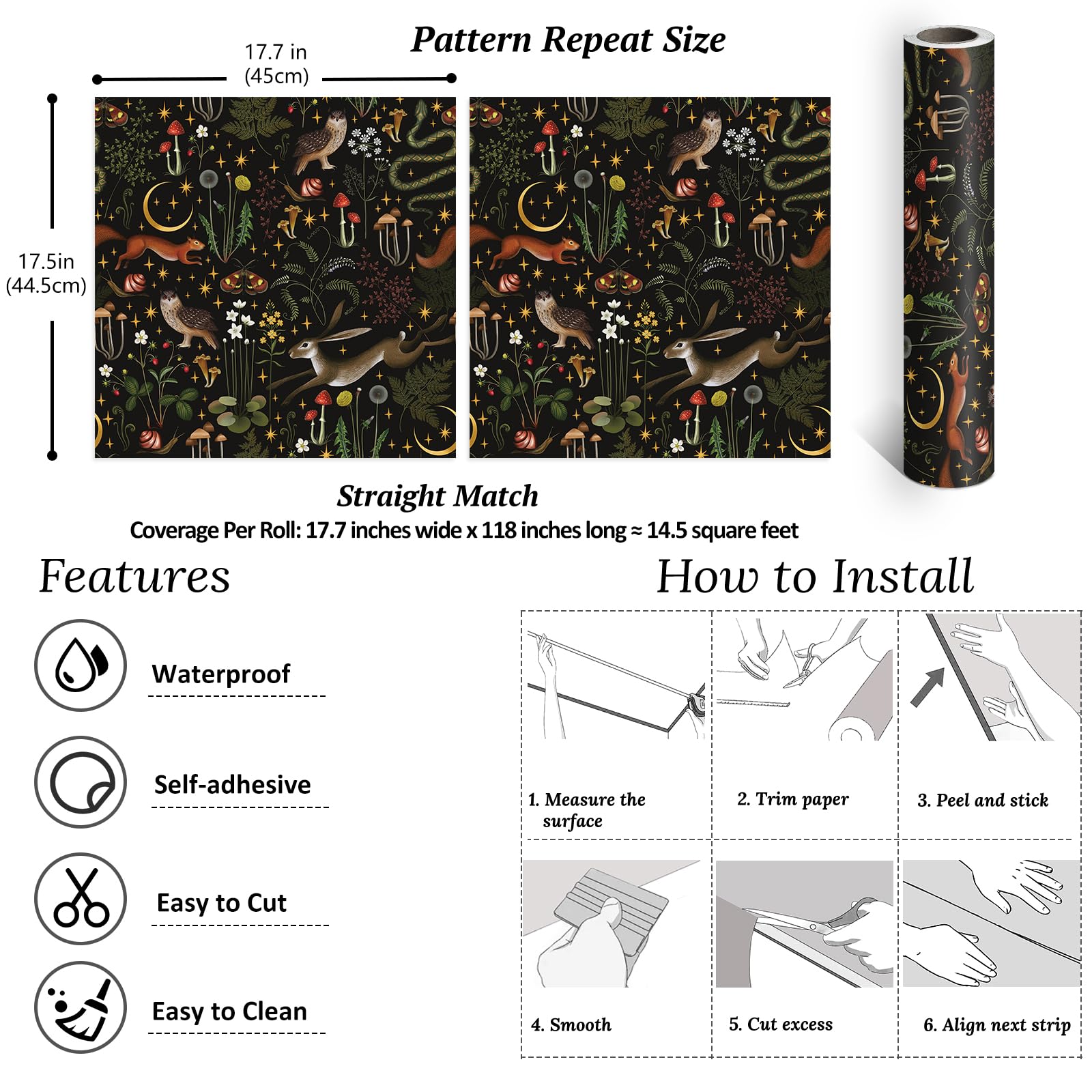 VEELIKE Cabinet drawer liner wallpaper protects surfaces with woodland style.
