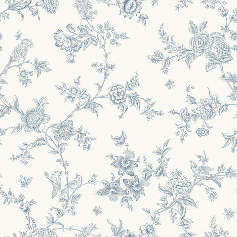 VEELIKE Cottage Blue Toile wallpaper roll shows vintage birds and florals for a tranquil accent wall.