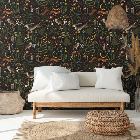 VEELIKE Dark Mushroom wallpaper mural creates a dramatic wall accent.