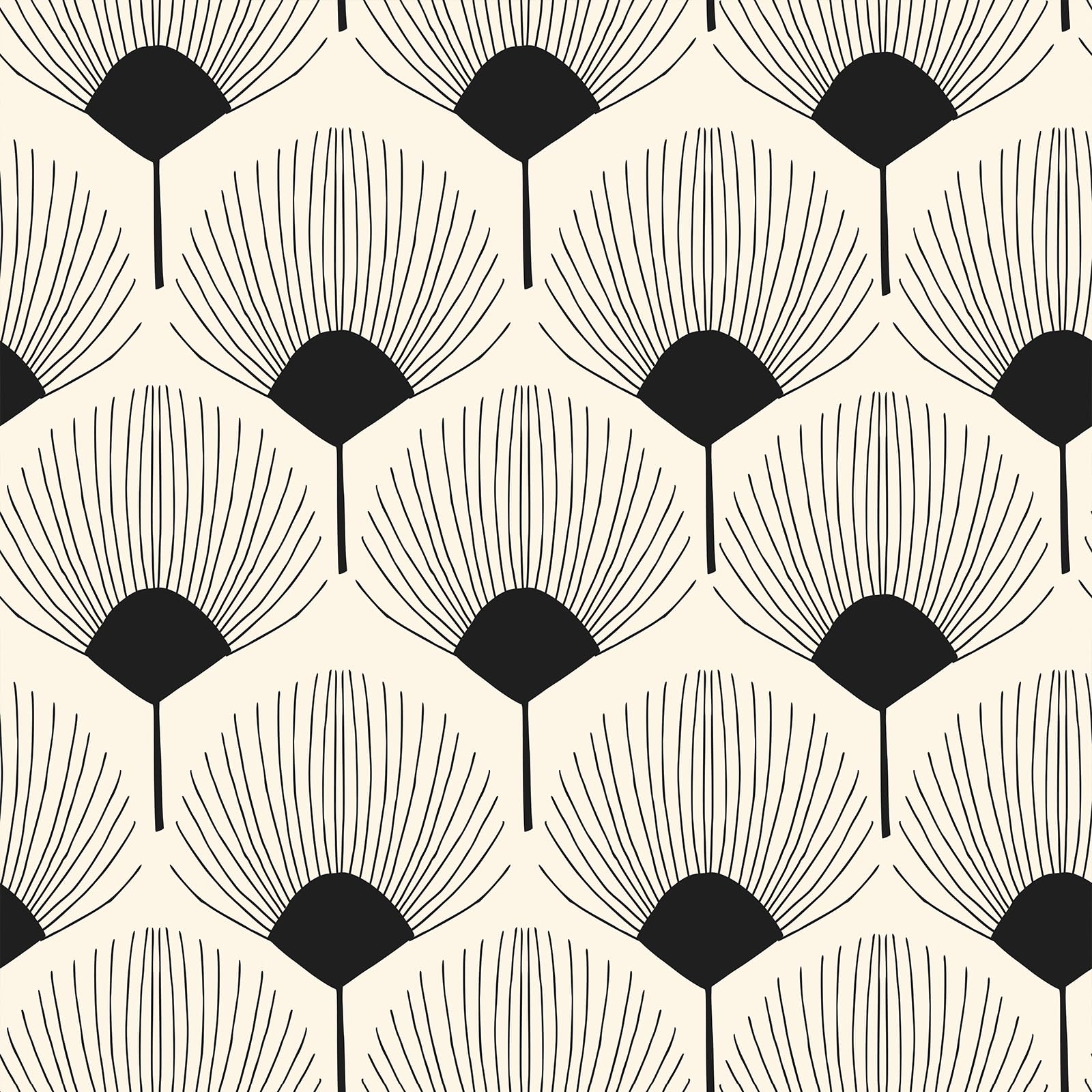 VEELIKE geometric wallpaper beige and black fan pattern adds a modern bedroom accent wall