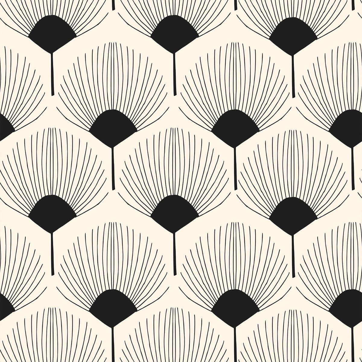 VEELIKE geometric wallpaper beige and black fan pattern adds a modern bedroom accent wall