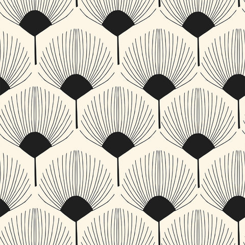 VEELIKE geometric wallpaper beige and black fan pattern adds a modern bedroom accent wall