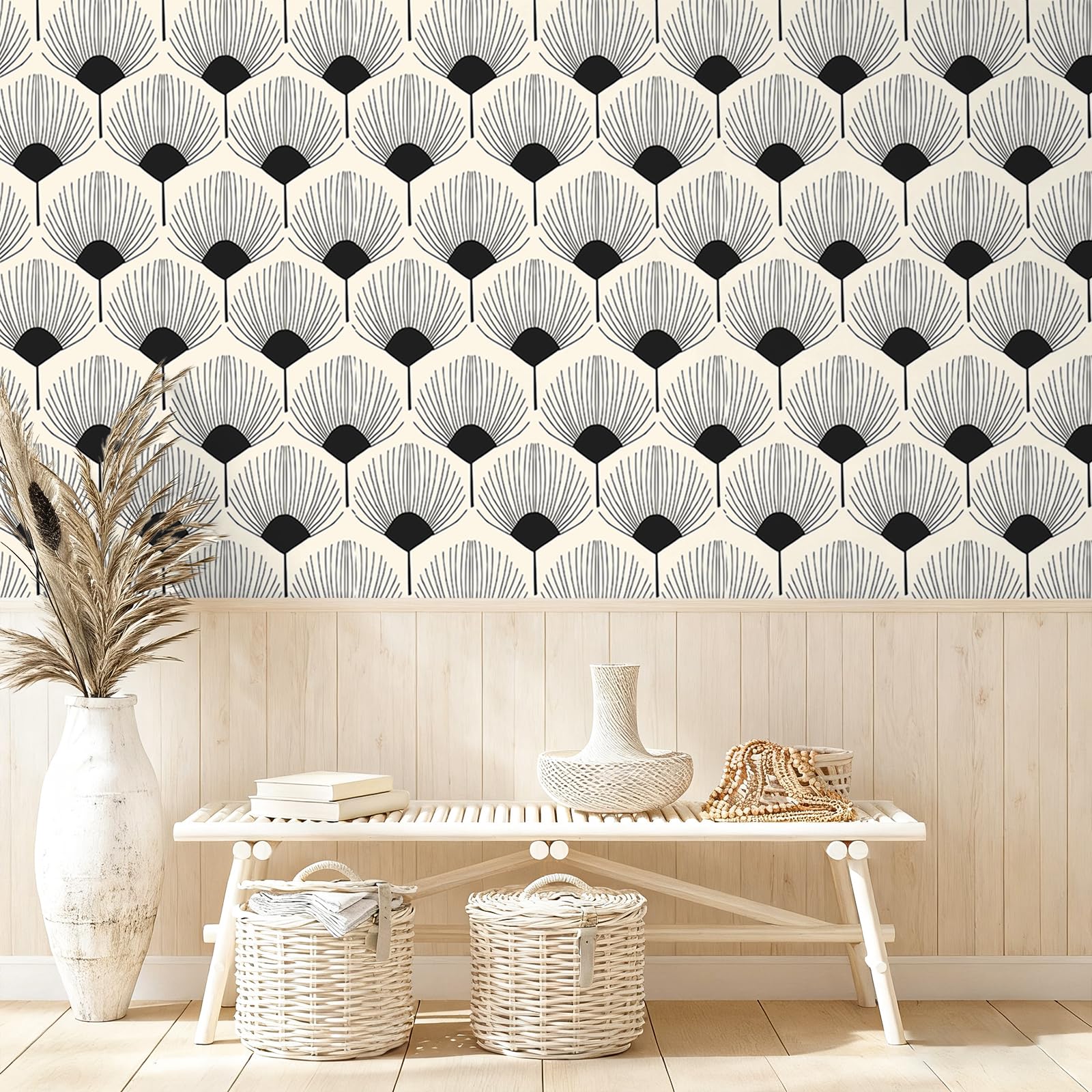 VEELIKE geometric wallpaper alignment demonstrating straight-match design