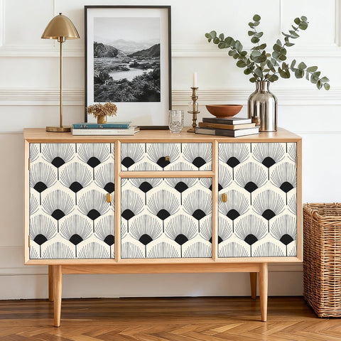 VEELIKE modern art deco vibe with beige and black fan pattern in a hallway