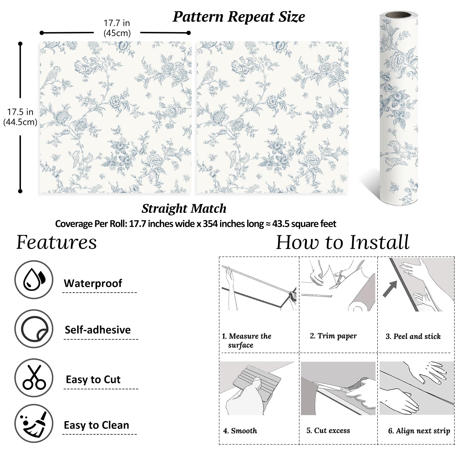Renter-friendly, repositionable VEELIKE wallpaper with no adhesive residue after removal.