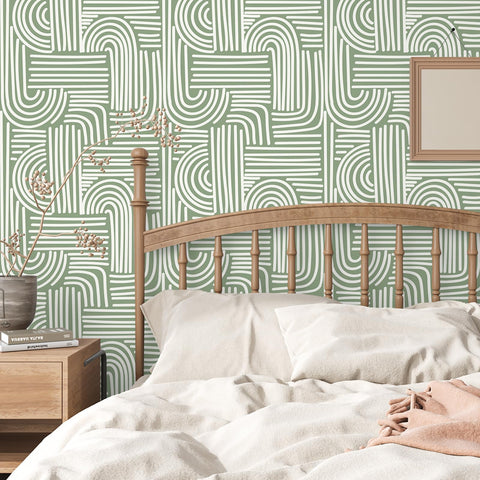 VEELIKE Sage Green Geometric wallpaper in bathroom scene for a fresh look