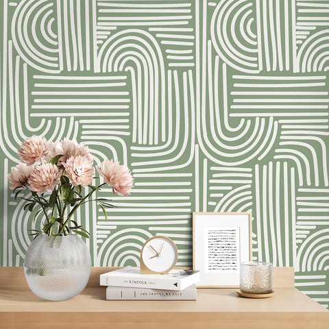 VEELIKE Sage Green Geometric wallpaper on cabinets updates storage with style