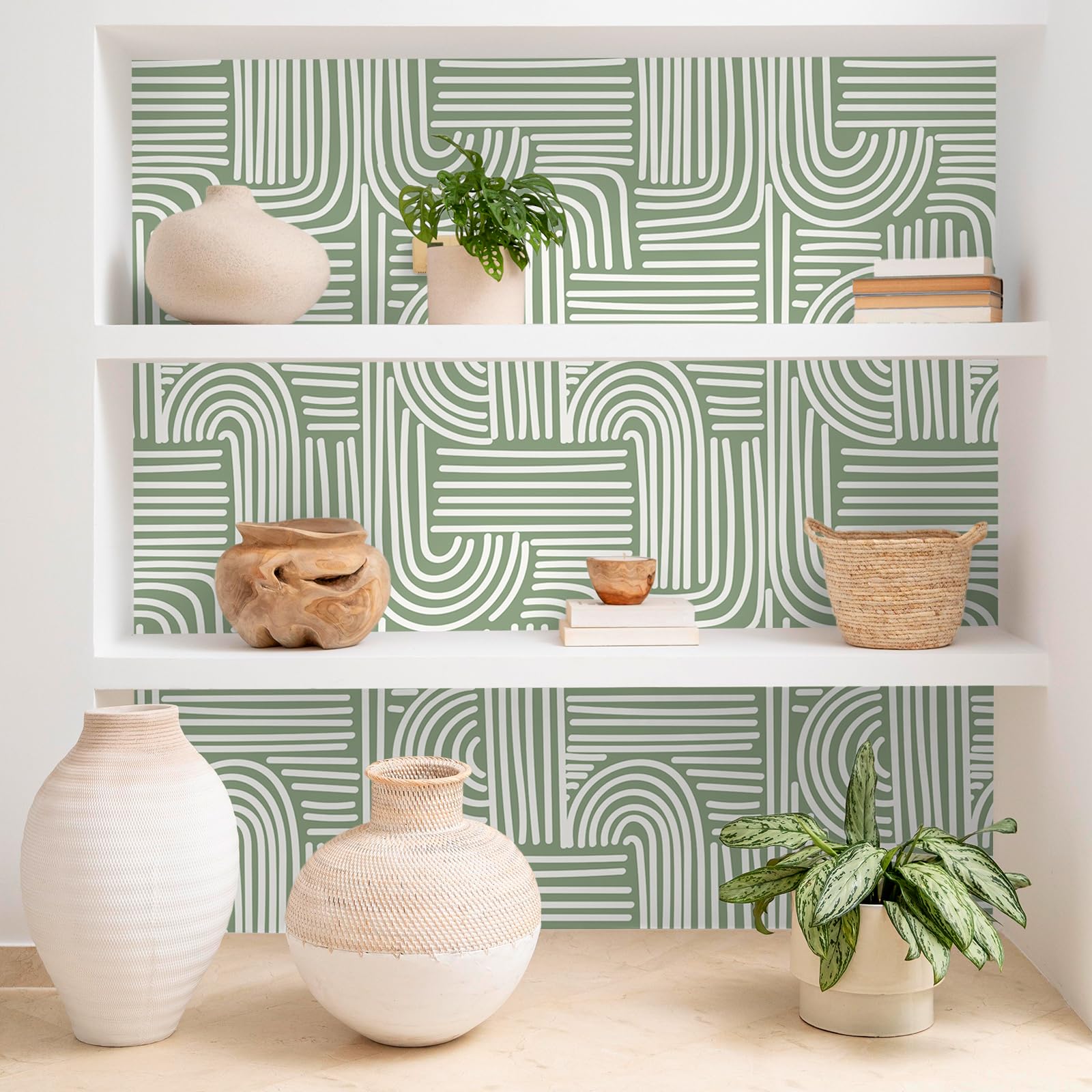 VEELIKE Sage Green wallpaper adds mid-century vibes to decor