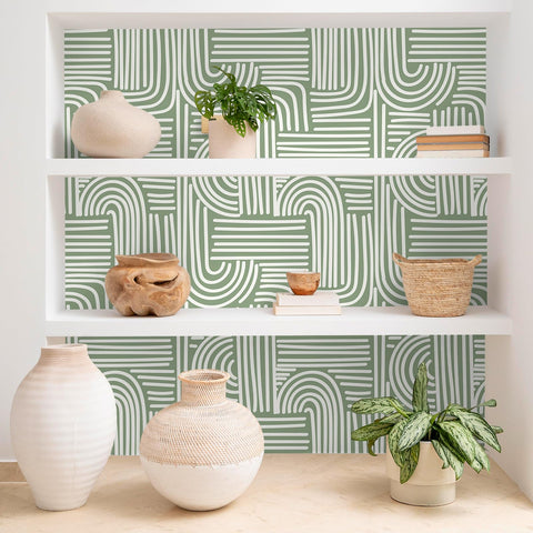 VEELIKE Sage Green wallpaper adds mid-century vibes to decor