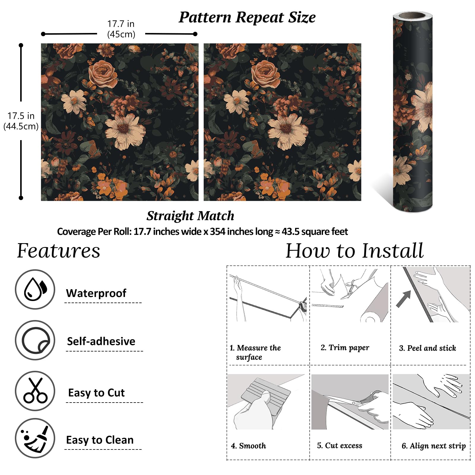 VEELIKE removable wallpaper leaves no adhesive residue for easy changes.