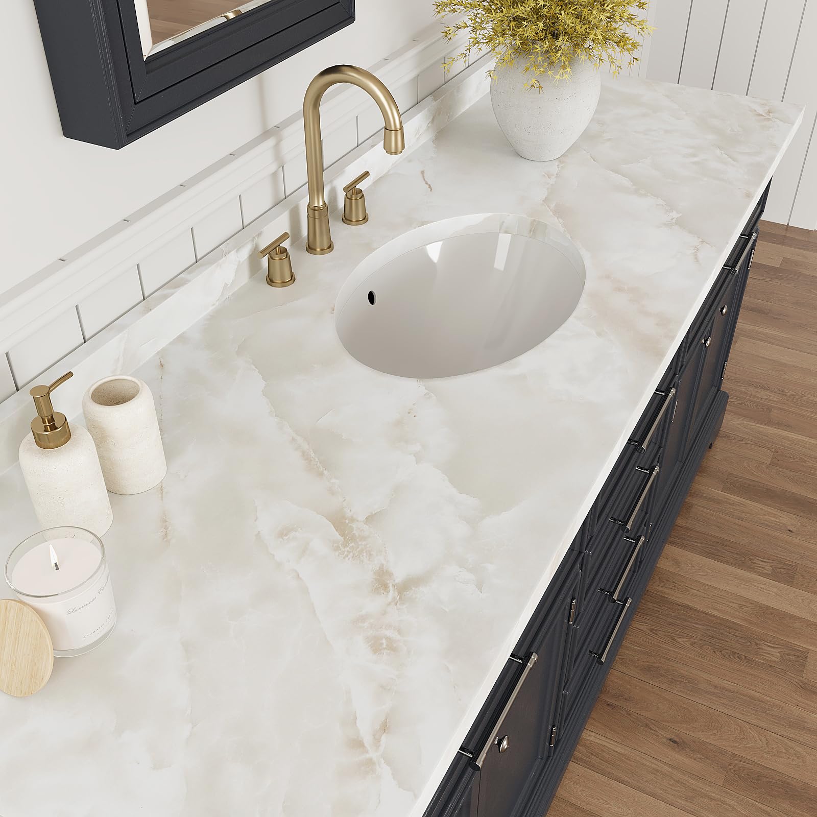VEELIKE self-adhesive countertop paper repositionable without residue.