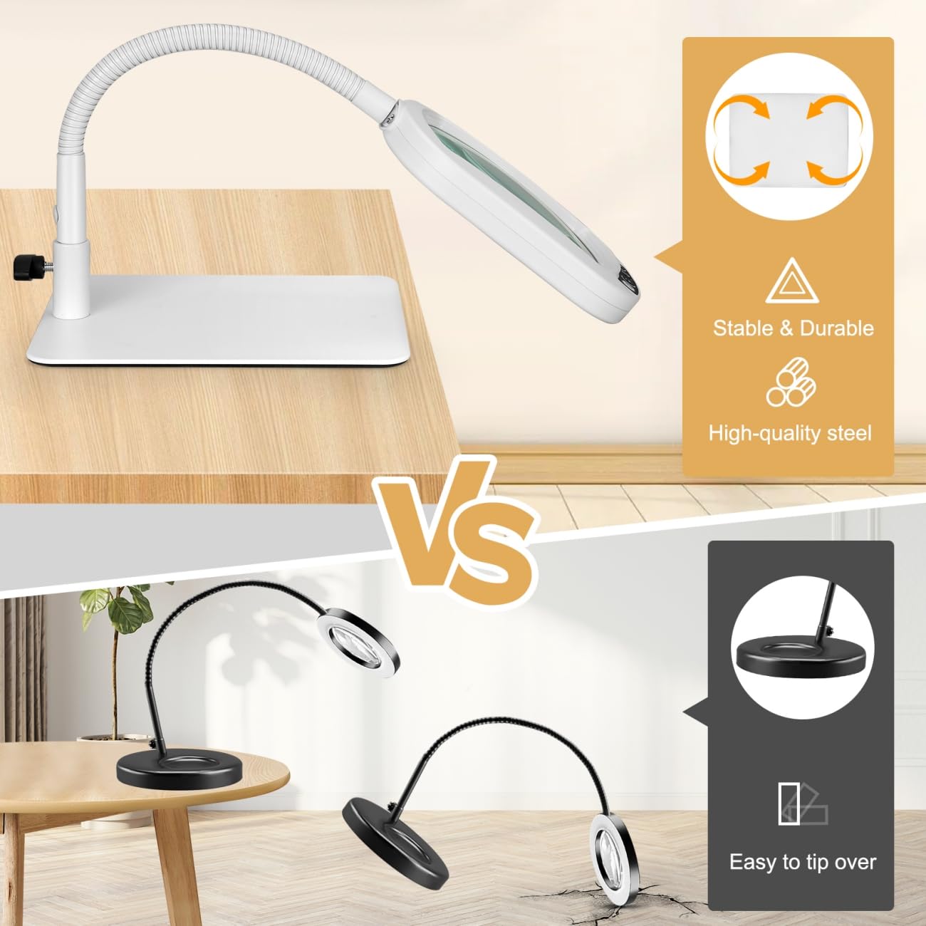 Veemagni easy-access head button simplifies lighting adjustments mid-task.