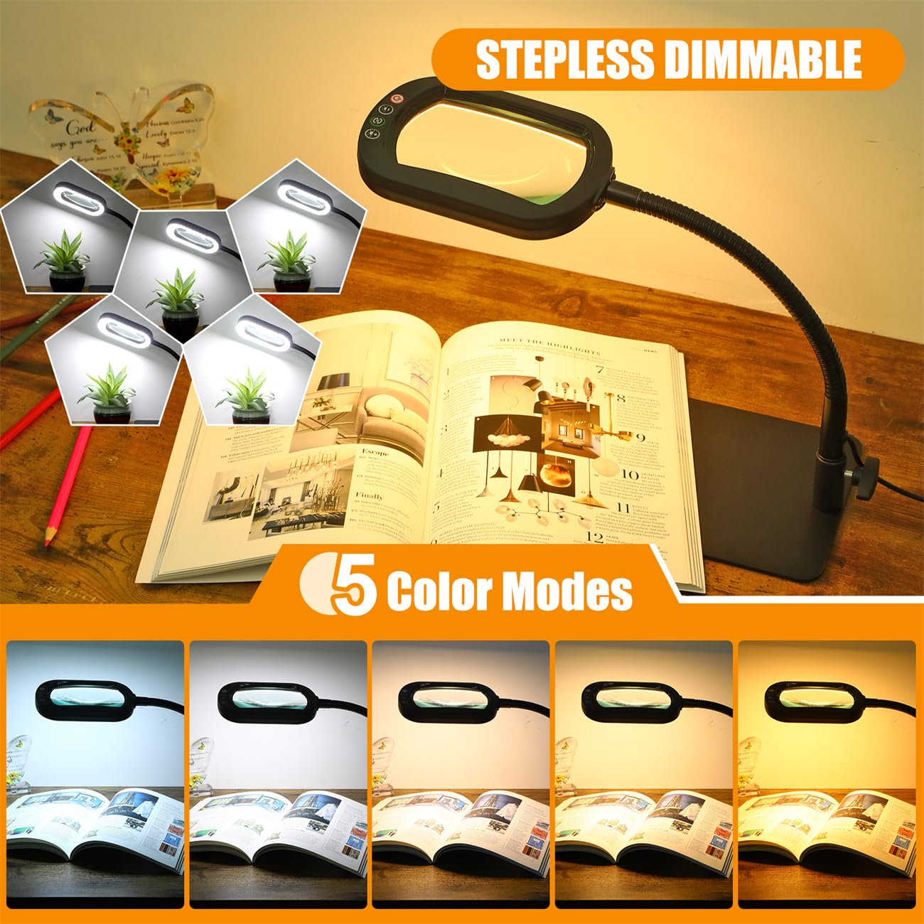 Veemagni lamp color modes close-up illustrating five illumination options