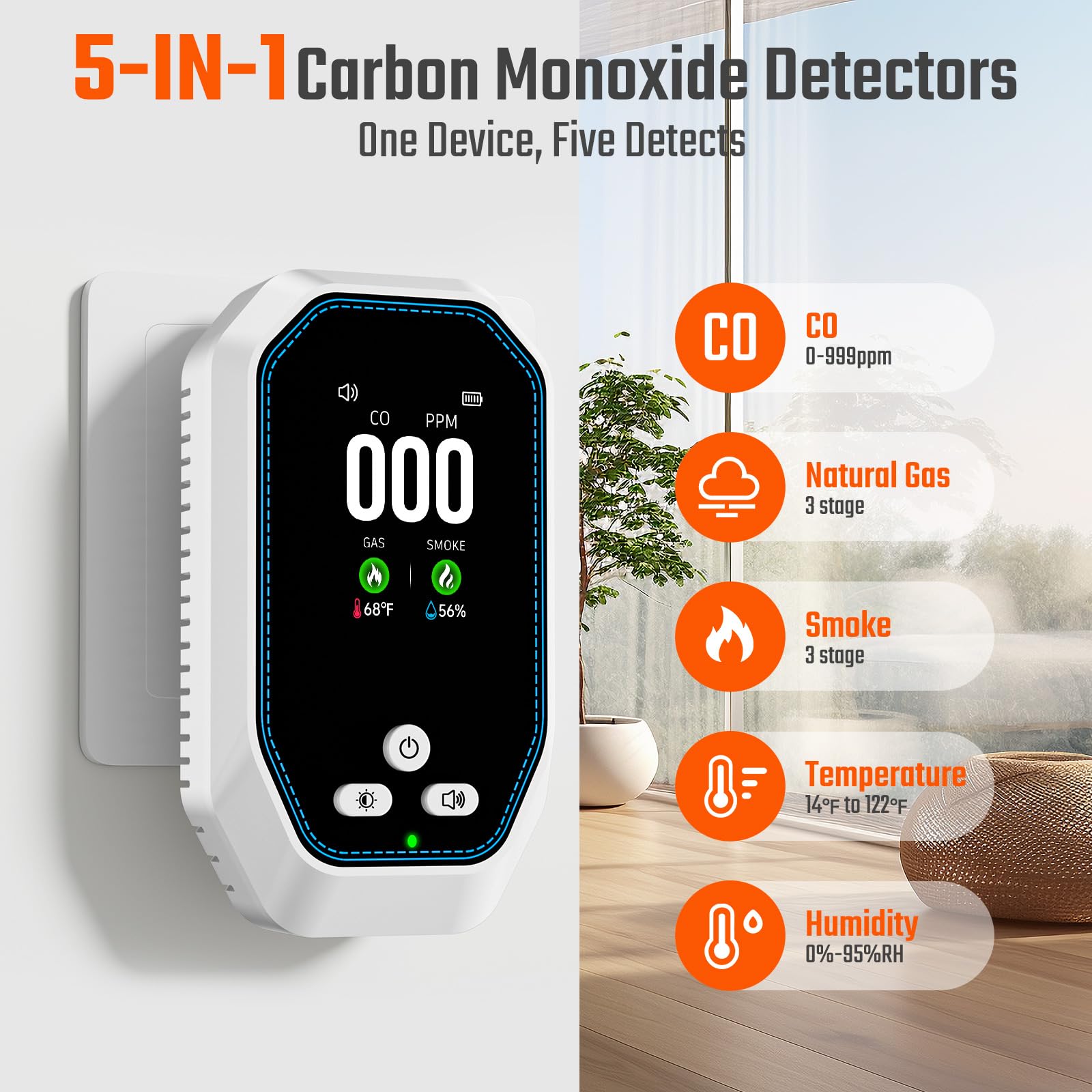 Veevvio customizable CO threshold alarm lets you set alert levels for your space.