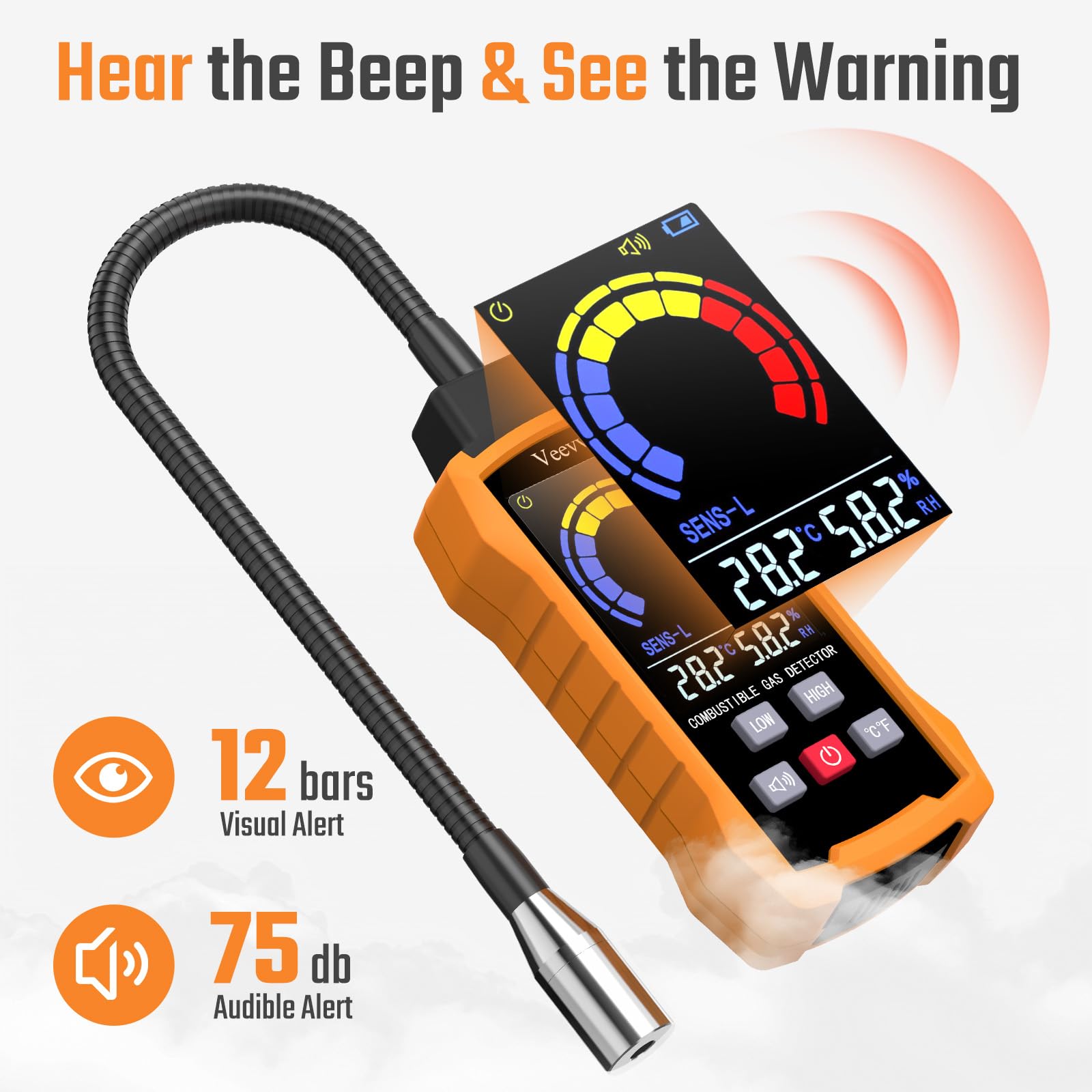 Veevvio detector's 75dB audible alarm provides immediate warning.