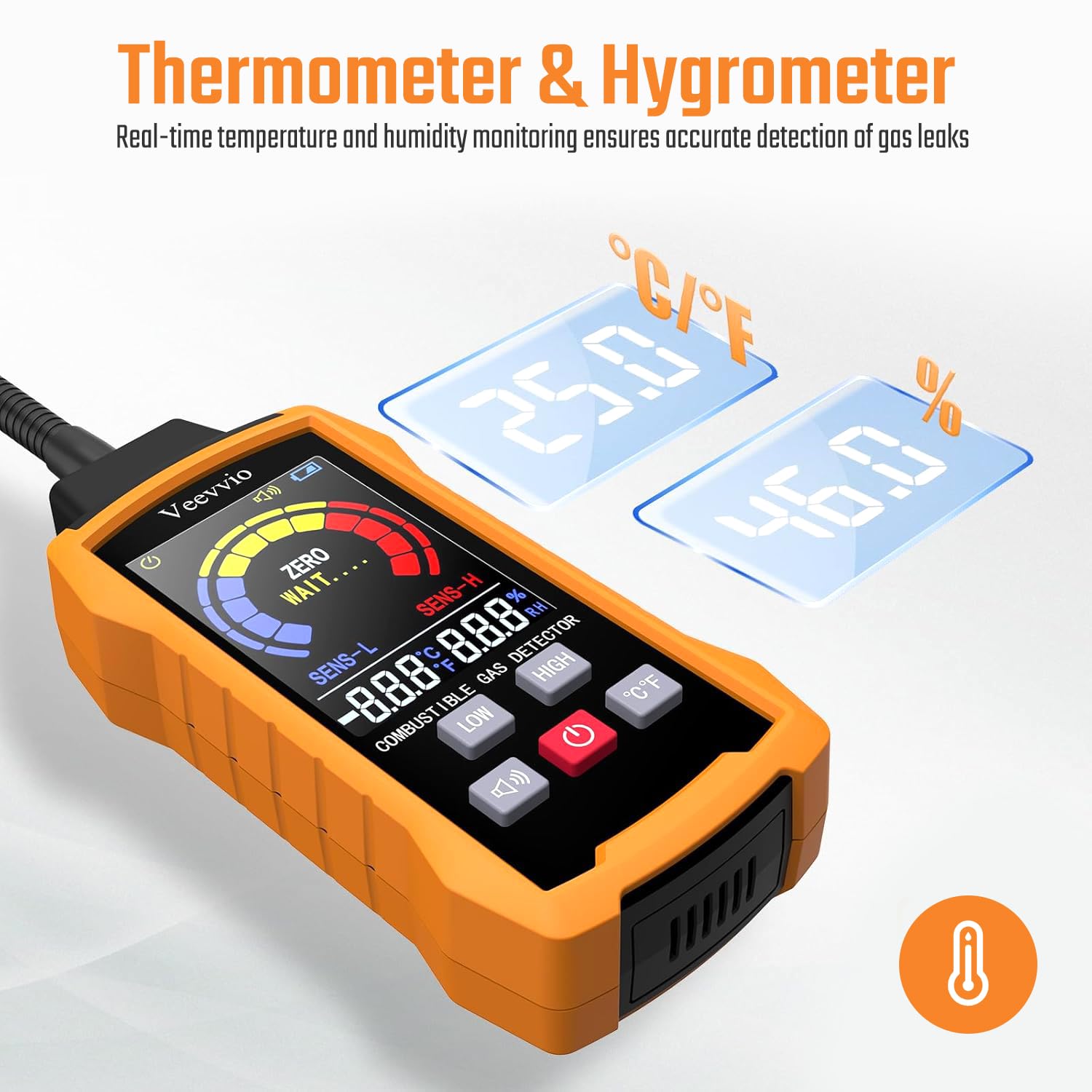 Veevvio low battery indicator helps maintain accurate readings.