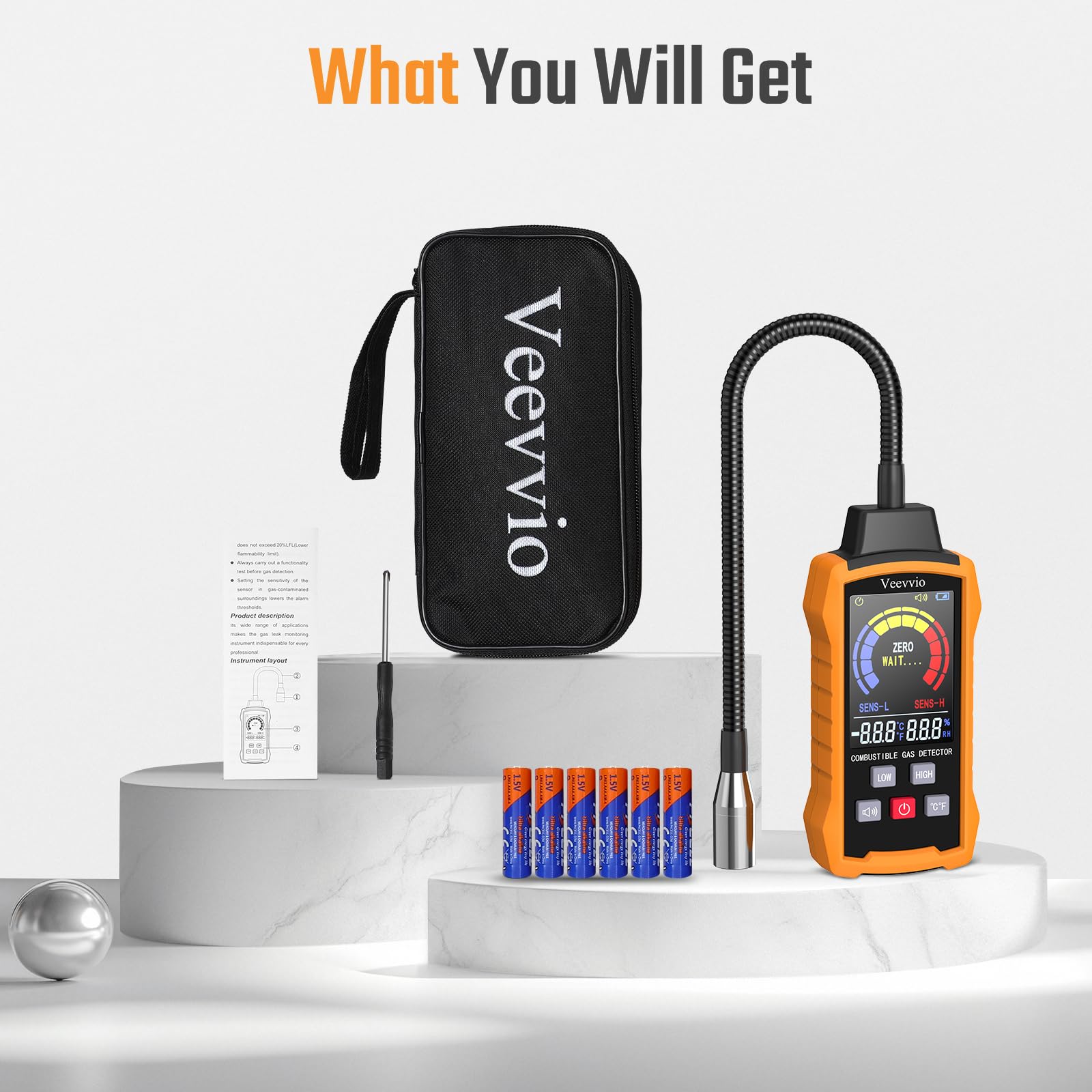 Veevvio detector suitable for LPG, methane, propane, butane, natural gas.