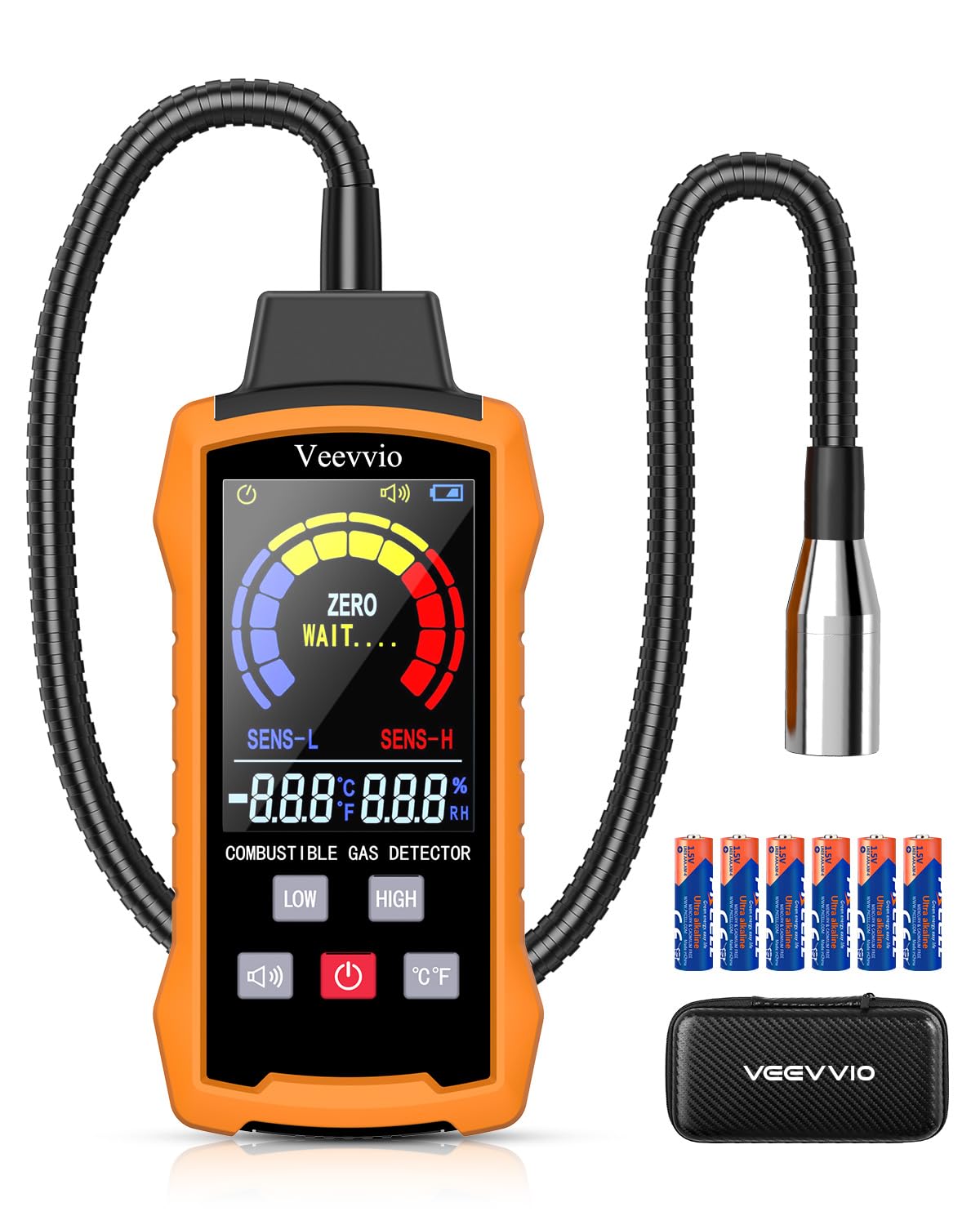 Veevvio natural gas detector with gooseneck reach for tight spaces