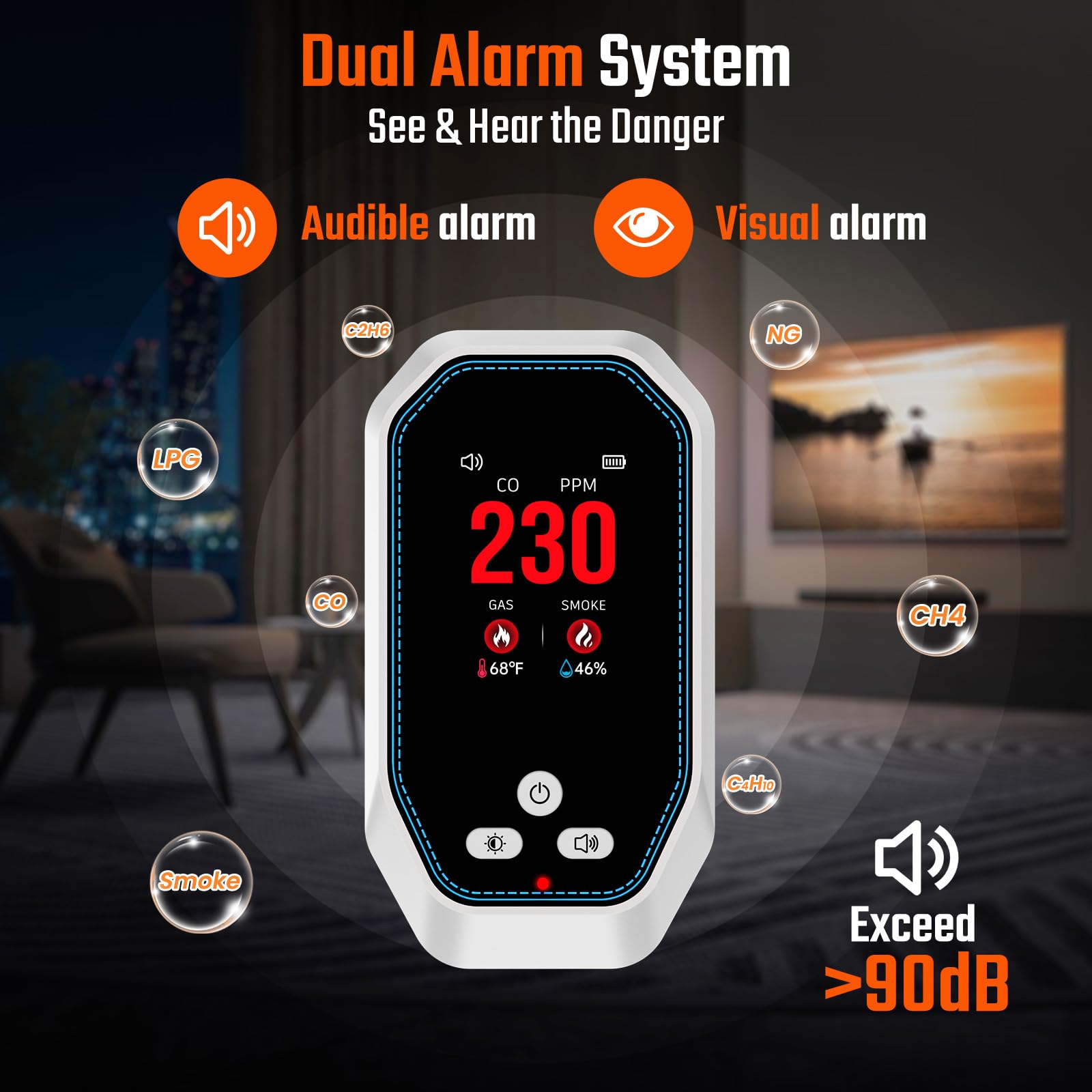 Veevvio temperature and humidity readout provides environmental context at a glance.