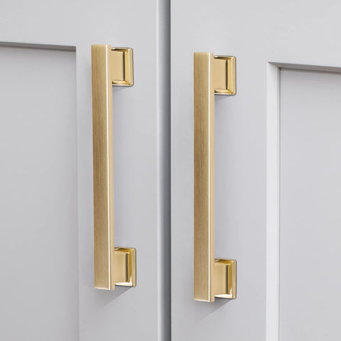 VEHCIL 20-pack square brushed gold cabinet pulls with fingerprint-resistant zinc finish.