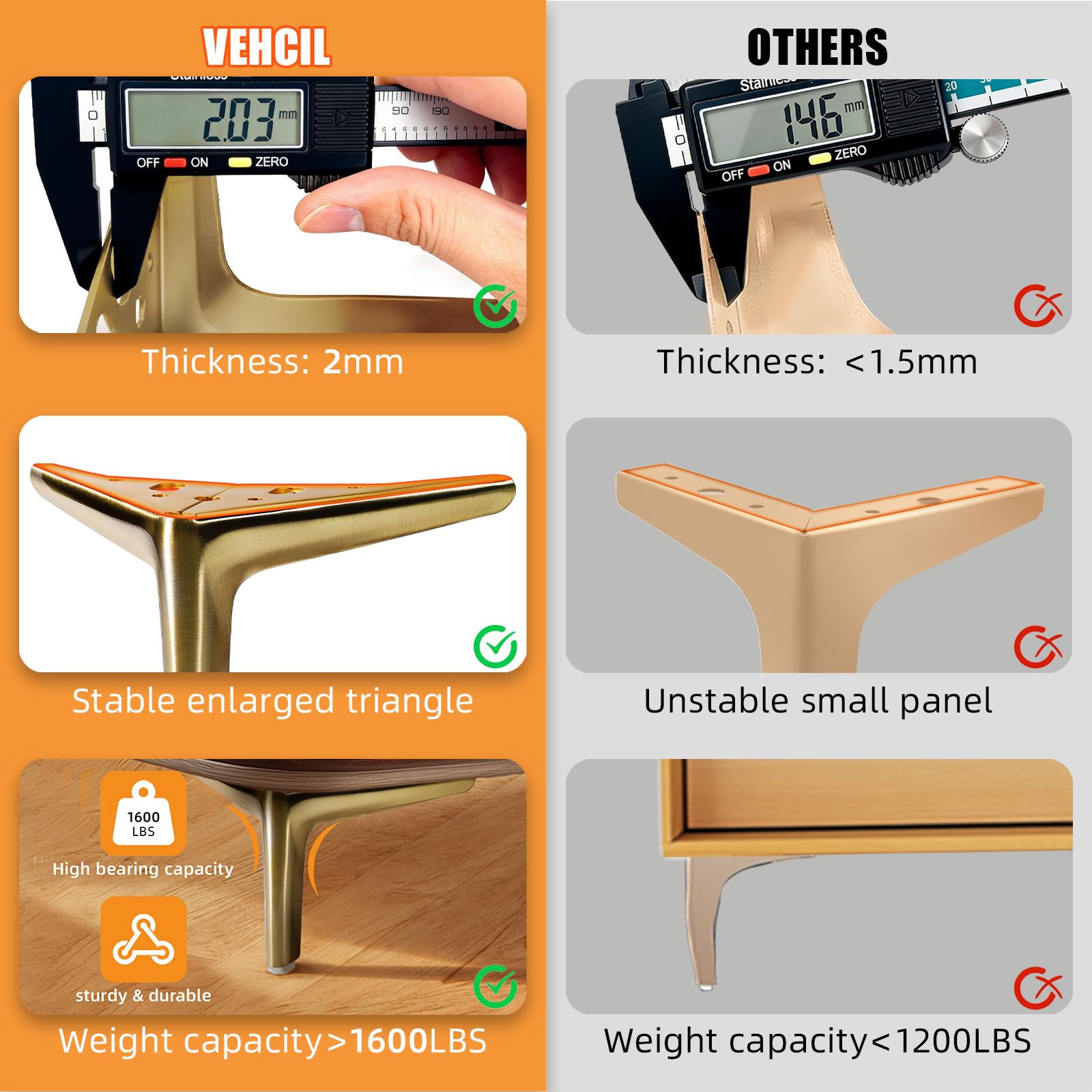 VEHCIL rubber pads protect floors and reduce noise during use.