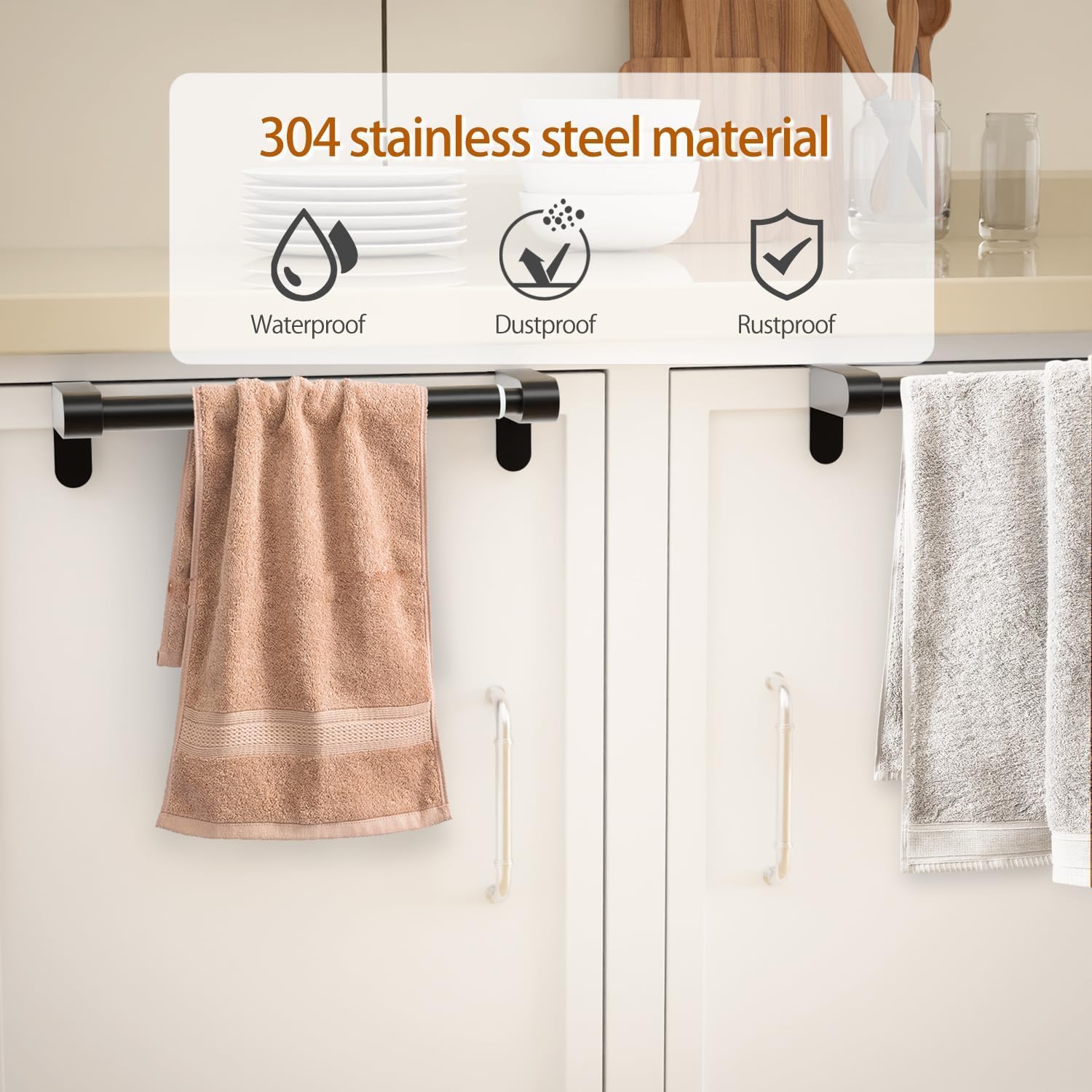 VEHHE daily-use setup keeps towels handy and cabinet-safe