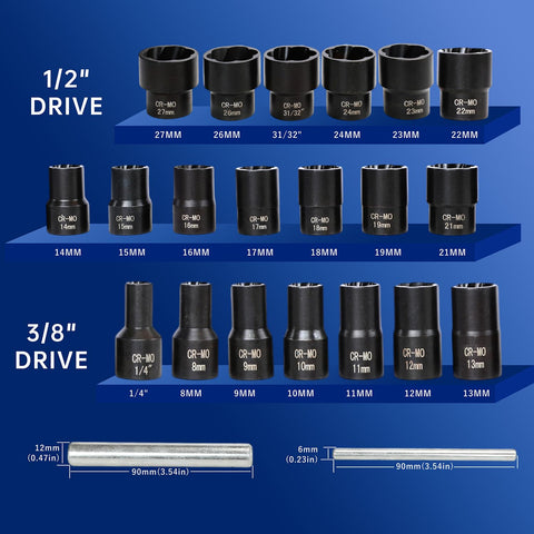 VEHIRETL 1/2-inch drive twist sockets for seized bolts