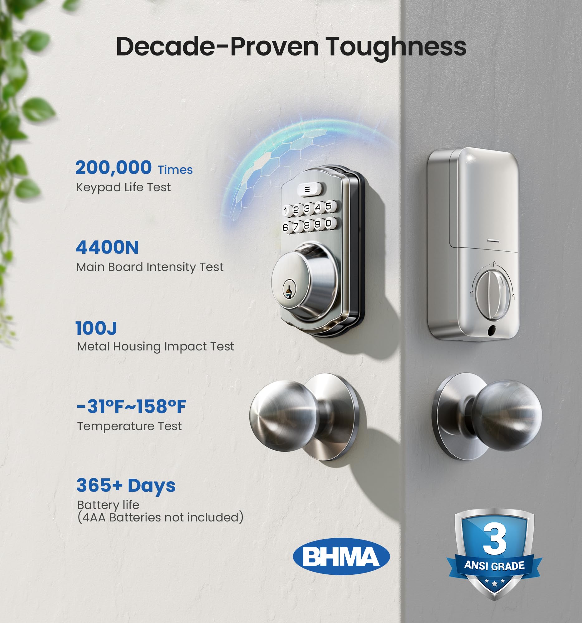 Veise anti-peeping keypad protects code visibility.