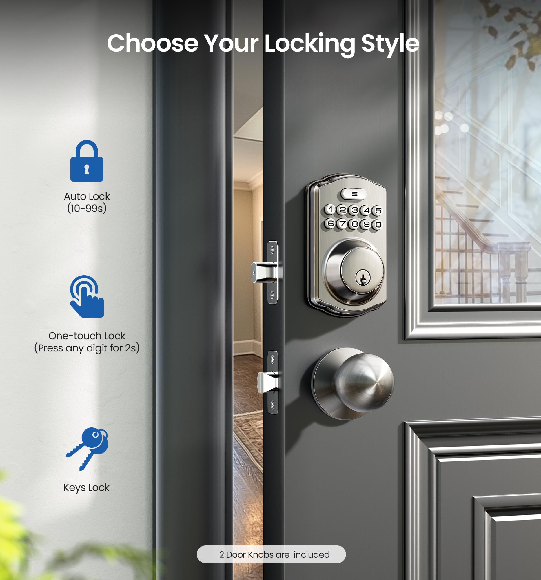 Veise auto-lock feature ensures door securely closes after seconds.