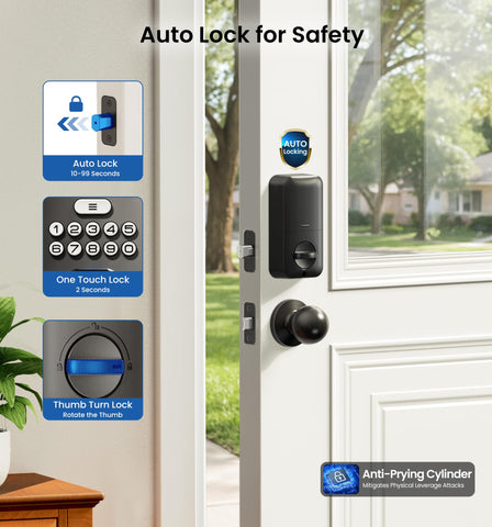 Veise auto-lock image highlights secure, timed locking after a set interval.