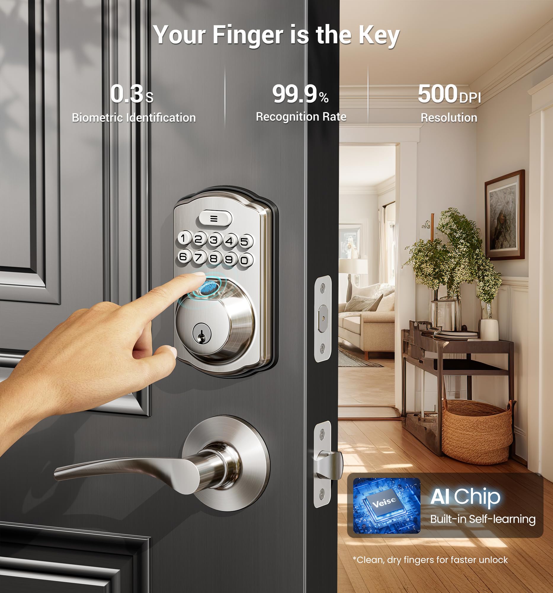 Veise door lock keypad lit at night for keyless access