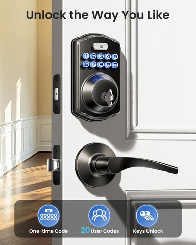 Veise electronic keypad deadbolt on the front door enables convenient, controlled entry.