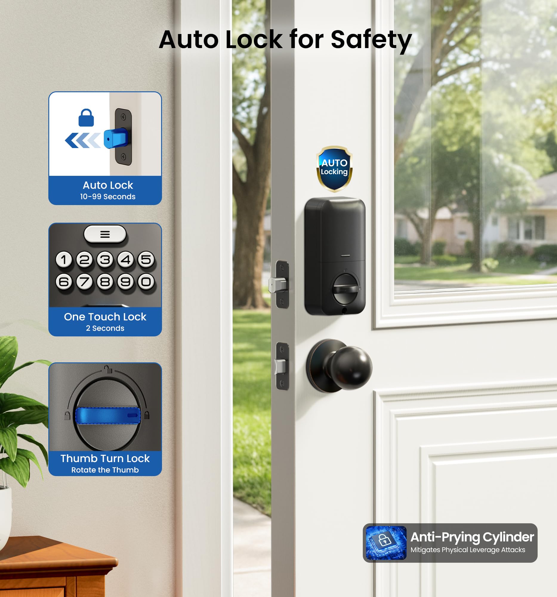 Exterior Veise lock highlighting IP54 waterproof design and rugged zinc construction