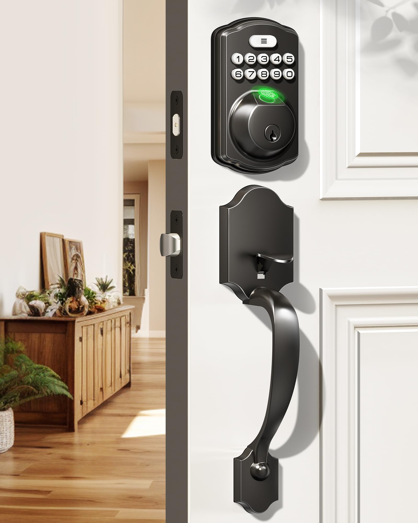 Veise fingerprint door lock front view shows quick, secure keyless access
