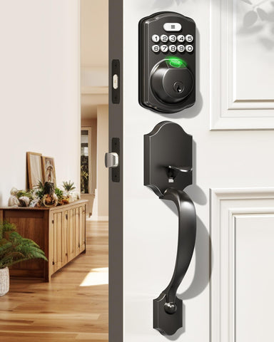 Veise fingerprint door lock front view shows quick, secure keyless access