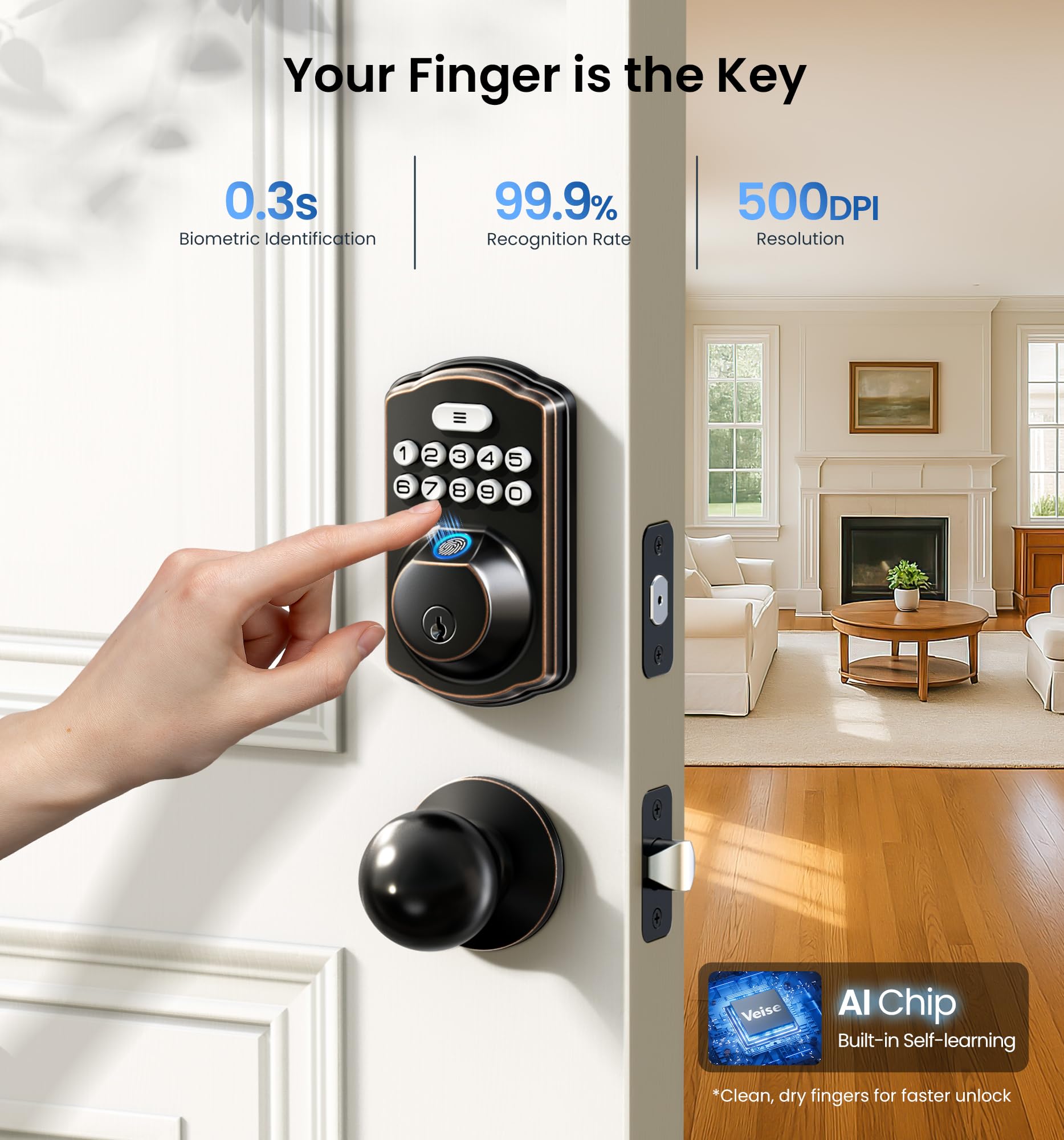 Veise keypad entry area with backlit numbers for easy code entry at night