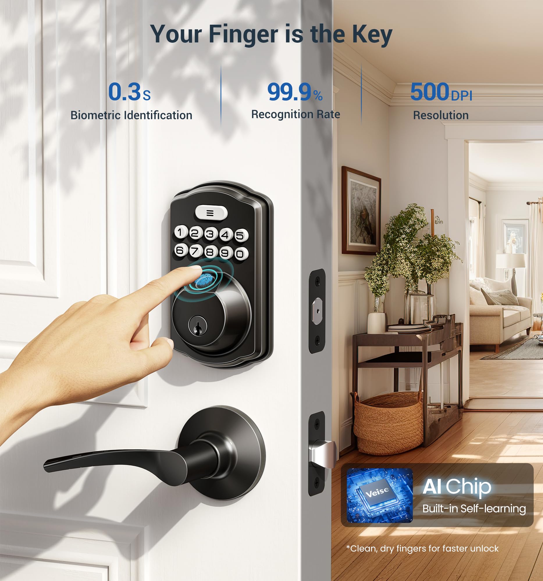 Veise lock side view with ergonomic lever handles for comfortable use