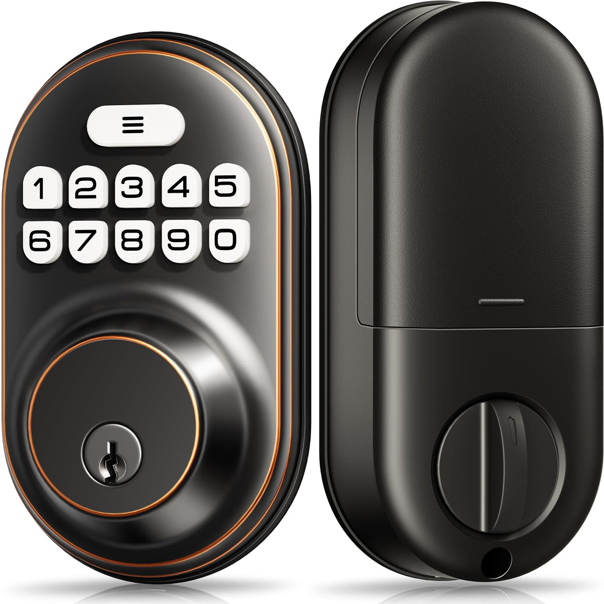 Veise keyless entry door lock front view in oil-rubbed bronze for curb appeal and security.