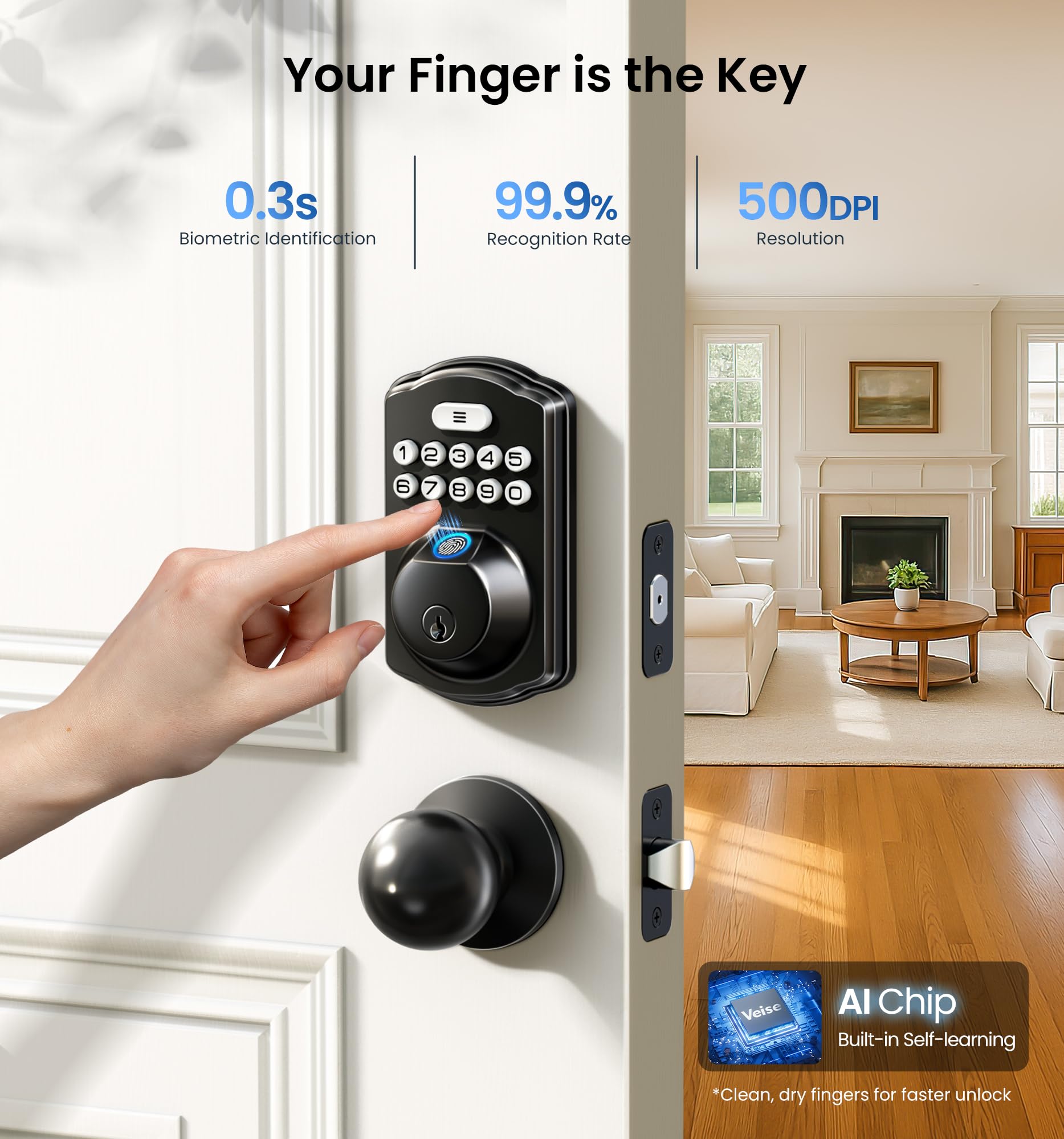 Veise keyless entry handle demonstrates convenient front door access for families.
