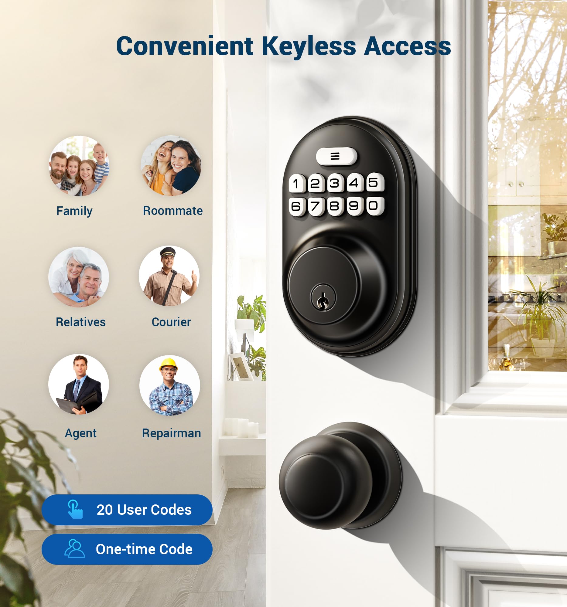 Veise Keyless Entry keypad close-up showing durable zinc alloy cylinder for protection