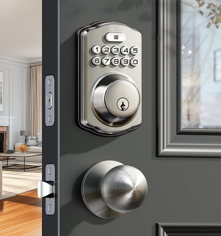 Veise keyless entry lock with two knobs on front door for quick access.