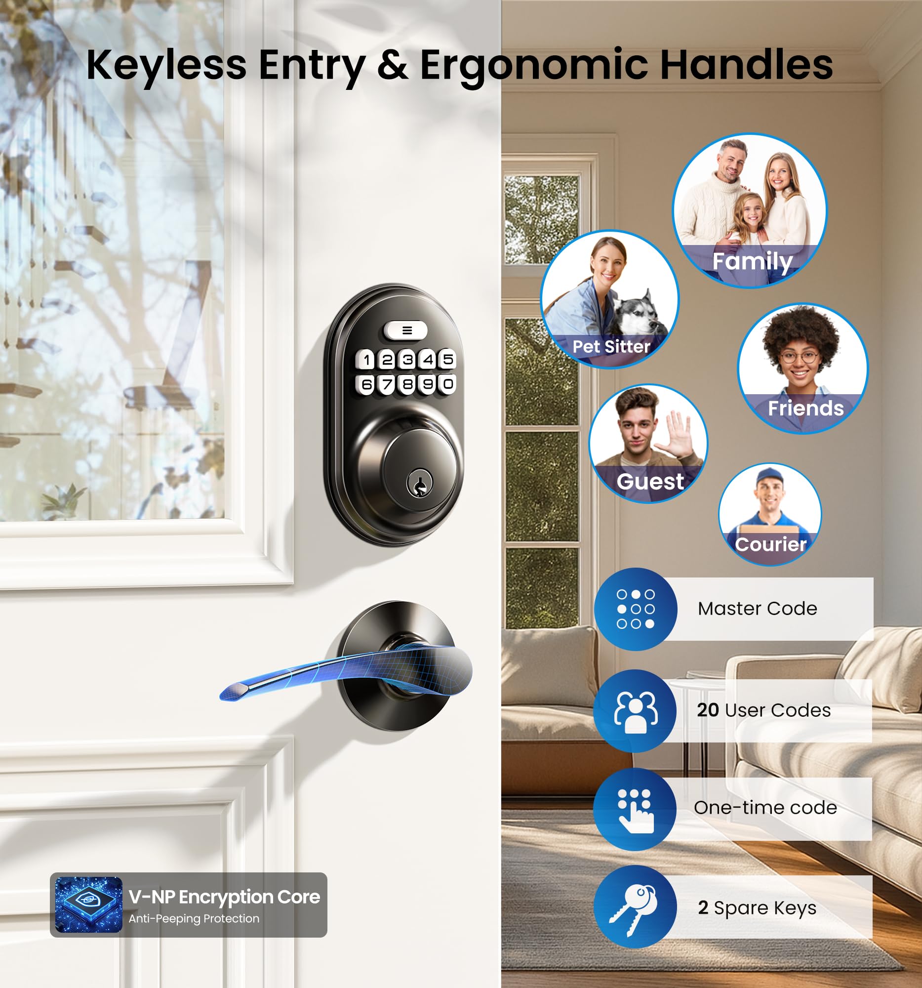 Veise backlit keypad close-up highlighting easy night entry.