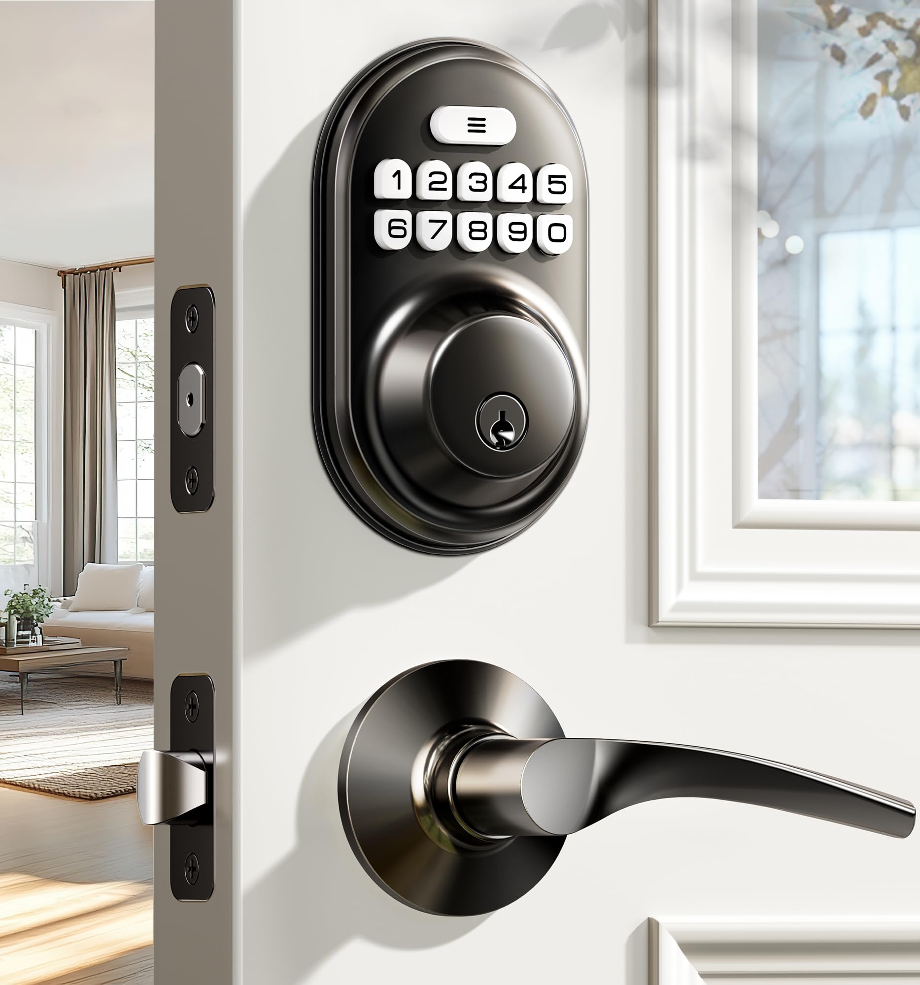 Veise keyless entry lock front view in matte black for modern doors.