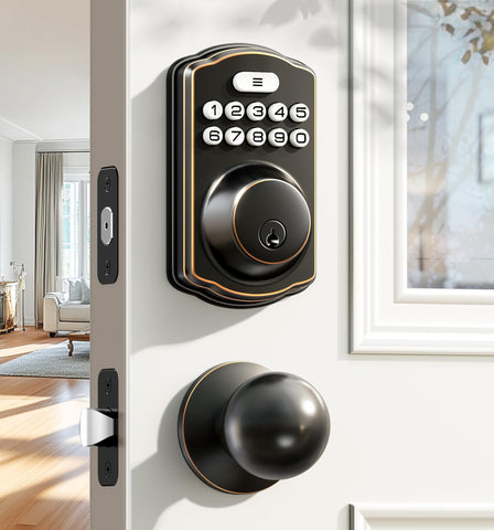Veise keyless entry lock with two knobs and oil-rubbed bronze for secure front-door access