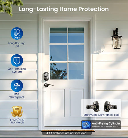 Veise zinc alloy handle with backlit keypad on a residential door.