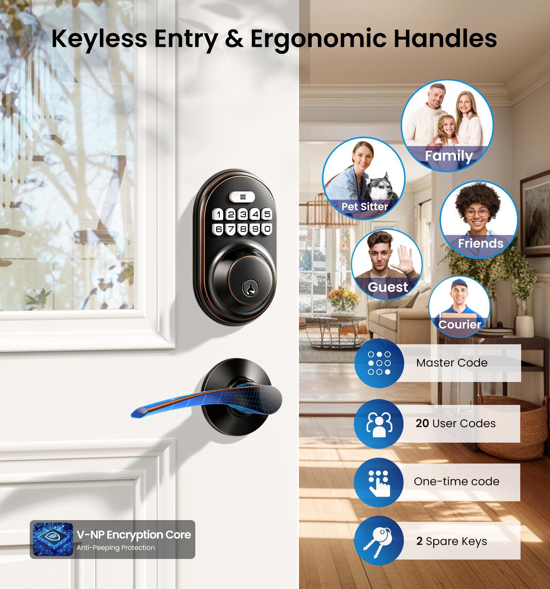Veise keypad backlit illumination highlights secure access in the dark.