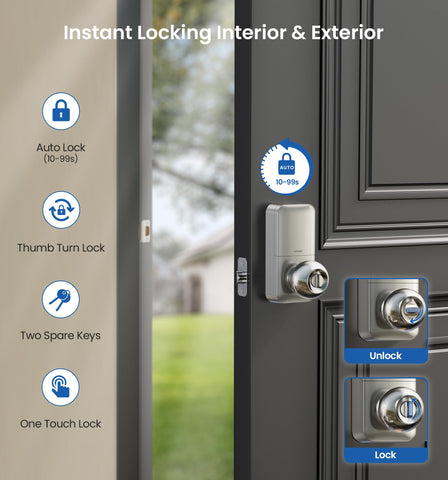 Veise backlit keypad during dusk offers easy night entry.